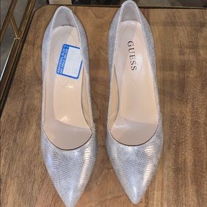 Guess Silver Python Pointed Toe Heels 8